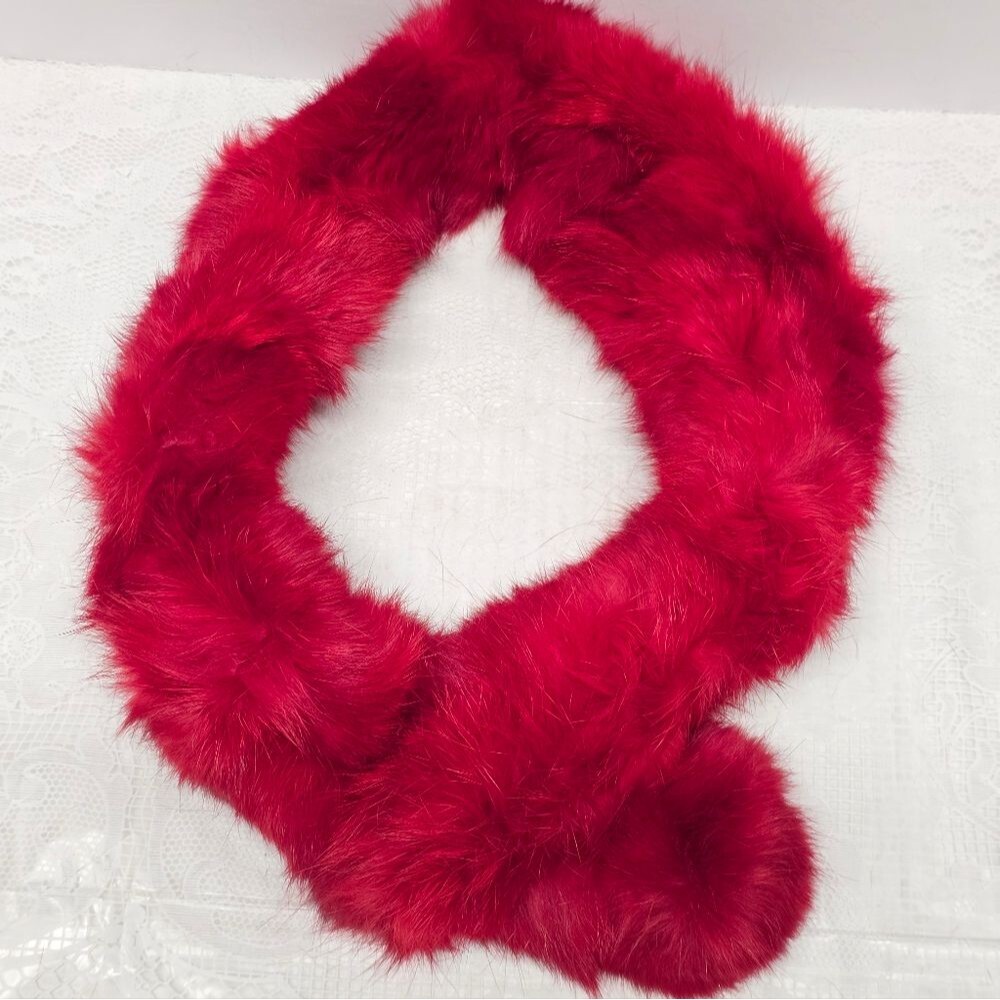 Real Rabbit Fur Red Collar Scarf Snood Cowl